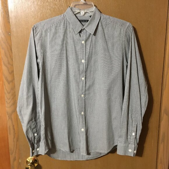 Theory Men's Zack PS Newport Long Sleeve Button-Up Black/White Check Shirt- S - Picture 1 of 6